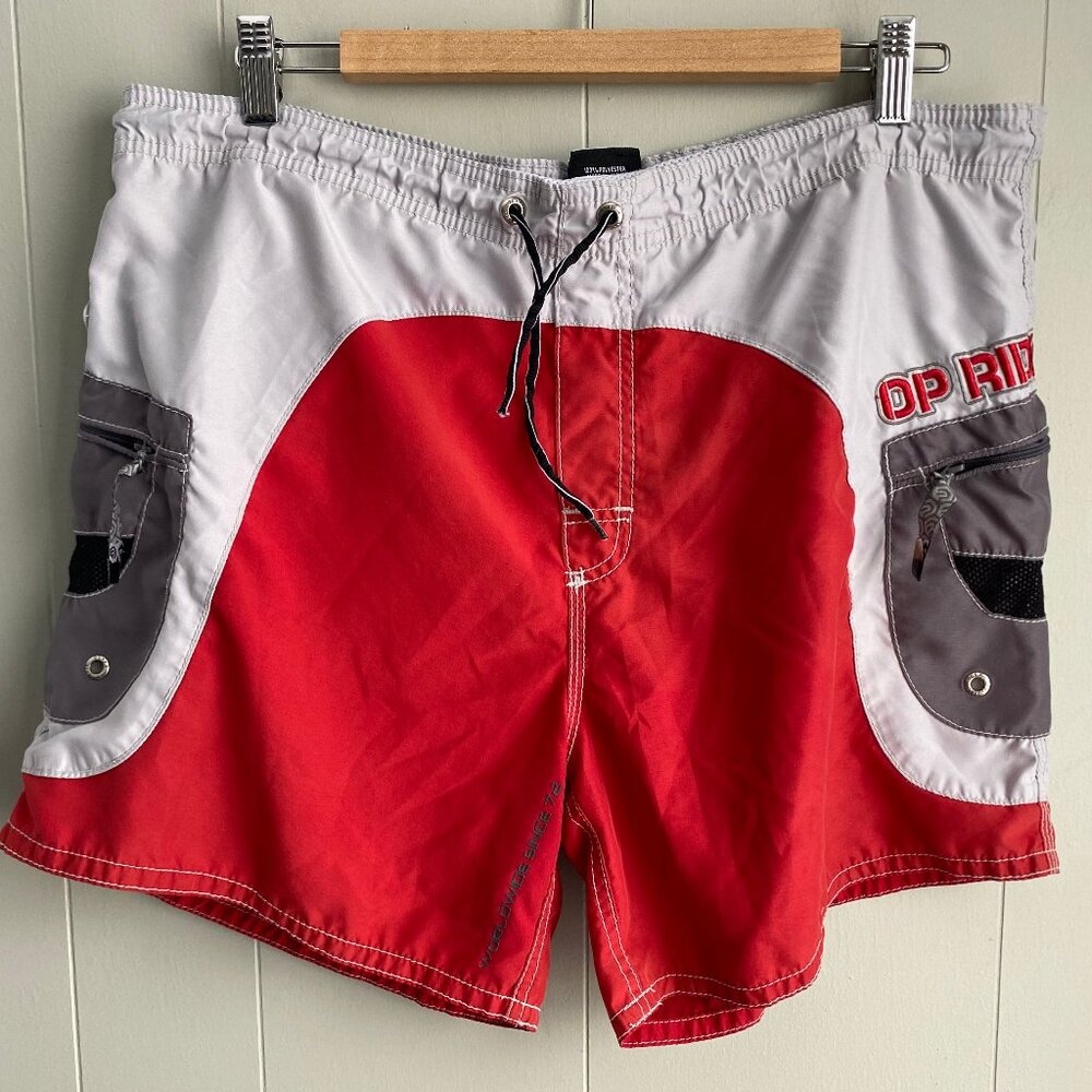 Ocean Pacific Riding Co. The Surf Company OP Y2K Red Surfing Swim Shorts Size M